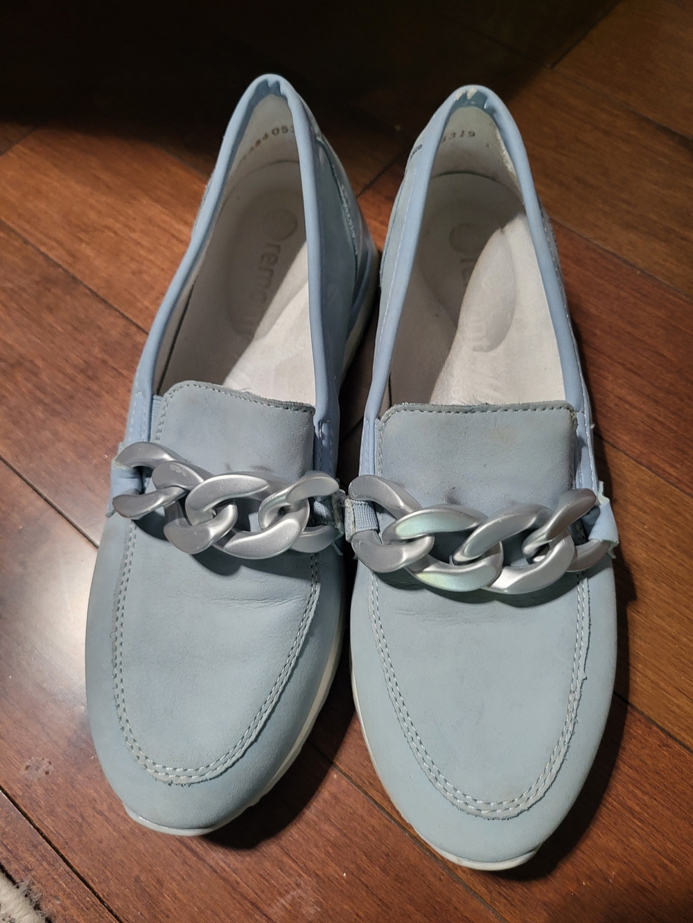 Remonte Powder Blue Loafers with Silver Chain
